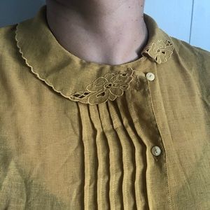 Sweetest delicate collar marigold tan blouse